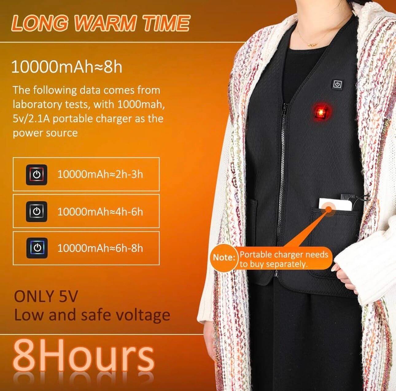 Áo Giữ Nhiệt Sưởi Ấm Điện USB – 5 Vùng Nhiệt – 3 Chế Độ , Dùng Pin Dự Phòng - Ảnh 10