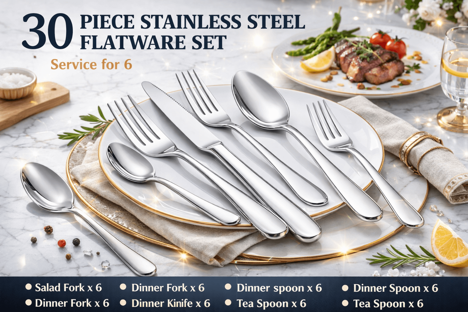 Bộ Dao Muỗng Nĩa Inox 30 Món Cao Cấp MUTNITT - An Toàn Máy Rửa Chén, Quà Tặng Sang Trọng Tiện Ích