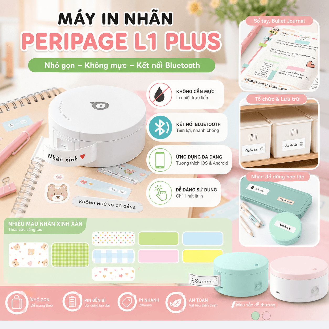 Máy In Nhiệt Mini Pocket Di Động Độ Nét Cao, In Dán Nhãn Tiện ích, In Mọi Lúc Mọi Nơi - Tiện Ích Đa Năng